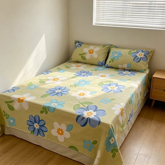 Durable Floral Pattern Comfortable Bed Sheet, Easy Maintain Flat Sheet & Mattress Protective Cover, Soft Bedding for Single Double Bed Home Bedroom Use