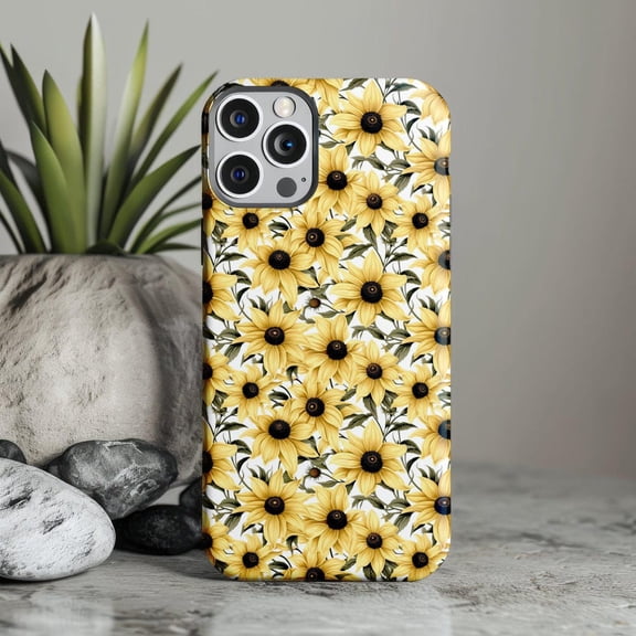 Durable Floral Phone Case with a Designer Yellow Flower Pattern Name iPhone Tough Case