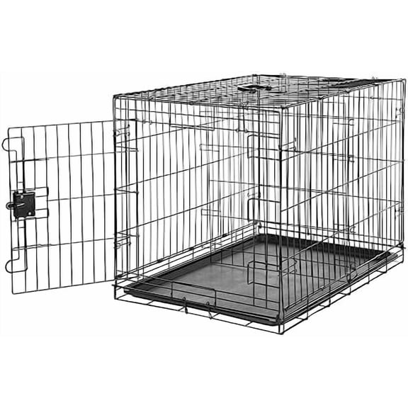 Durable, Foldable, Collapsible, Portable Metal Wire Dog Crate with Tray, Single Door with Divider Panel, Easy to Assemble & Clean, 36 x 23 x 25 in, Black