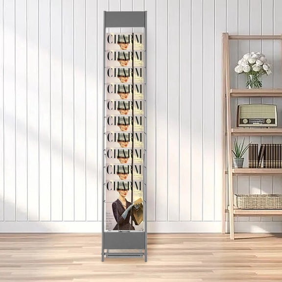 Durable Foldable Magazine Rack, 10-Tier with Large Capacity, 110.23 lbs Load-Bearing, Breathable Tray, Sleek Silver-Gray Finish, Easy to Store and Clean