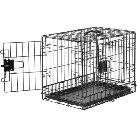 Durable,Foldable Metal Wire Dog Crate with Tray, Double Door, Divider, 22 x 13 x 16 Inches, Black