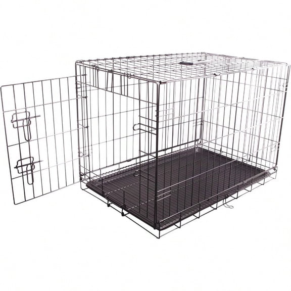 Durable Foldable Metal Wire Dog Crate with Tray Single Door 30 x 19 x 21 Inches Black