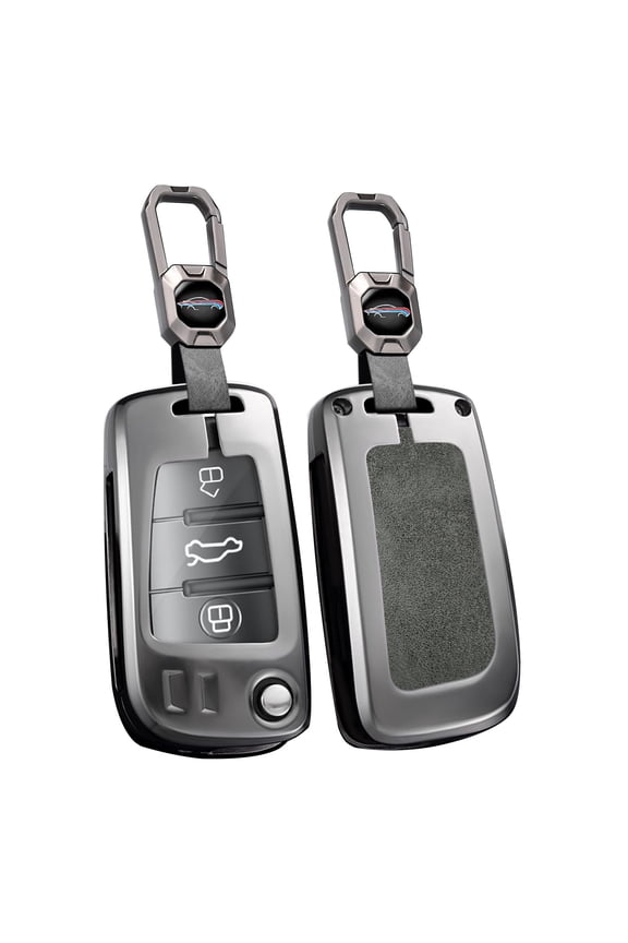 Durable Folding Alloy and Leather Remote Key Case for Audi A1 A3 A4 Q2L Q3 Q5 Q7 S3 S4 S6 TT TTS RS3 RS4 RS6 with Short Keychain