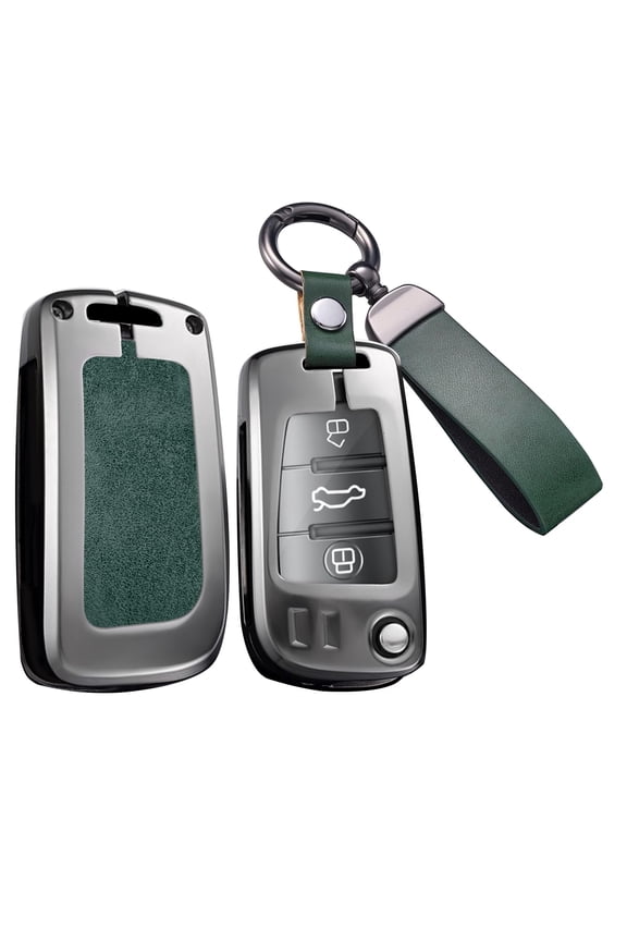 Durable Folding Alloy and Leather Remote Key Case for Audi A1 A3 A4 Q2L Q3 Q5 Q7 S3 S4 S6 TT TTS RS3 RS4 RS6 with Short Keychain