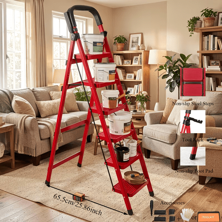 [Durable Folding Step Ladder] 550 Lbs Capacity, Durable, Lightweight 3/4/5-Step Portable Folding Step Stool | Heavy-Duty, Anti-Slip Pedals, Sturdy Design for Home And Industrial Use, Ideal for Home,