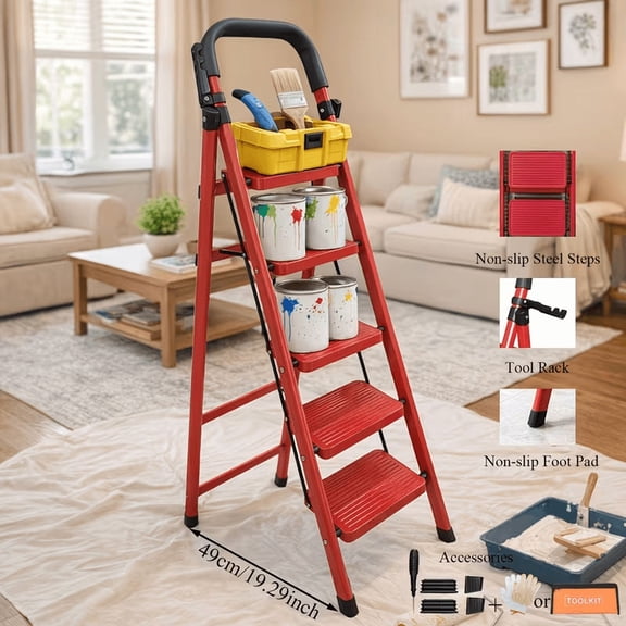 [Durable Folding Step Ladder] 550 Lbs Capacity, Durable, Lightweight 3/4/5-Step Portable Folding Step Stool | Heavy-Duty, Anti-Slip Pedals, Sturdy Design for Home And Industrial Use, Ideal for Home,