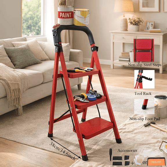 [Durable Folding Step Ladder] 550 Lbs Capacity, Durable, Lightweight 3/4/5-Step Portable Folding Step Stool | Heavy-Duty, Anti-Slip Pedals, Sturdy Design for Home And Industrial Use, Ideal for Home,