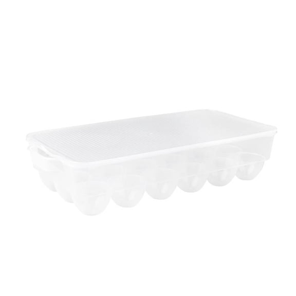 Durable Food Grade Plastic Egg Holder Storage Box With Handle Lid For Refrigerator Holds 18 Eggs Stackable Fresh Organizer A