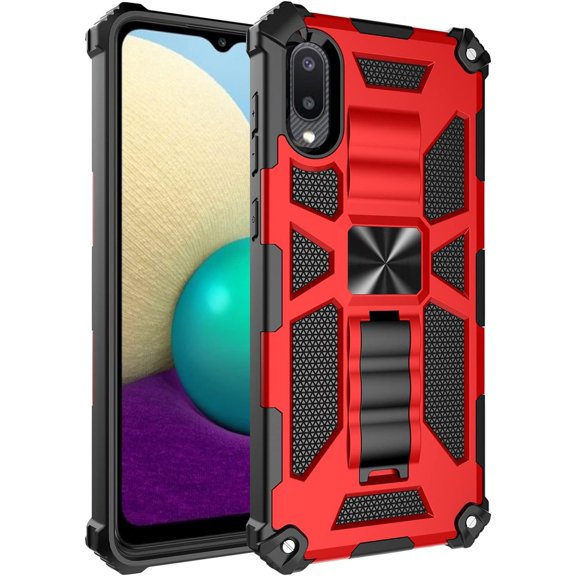 Durable Four Corners Shock Resistant Armored Phone Case for Samsung Galaxy Note 20 Ultra 10 Plus with Stand, Magnetic Back Cover(Red,Note 20)