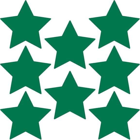 Durable Gloss Finish Green 6.5 Inch Star Decal Stickers, for Floors, Ceilings, Walls, Laptops, and Smooth Surfaces, (Pack of 8 Stars)