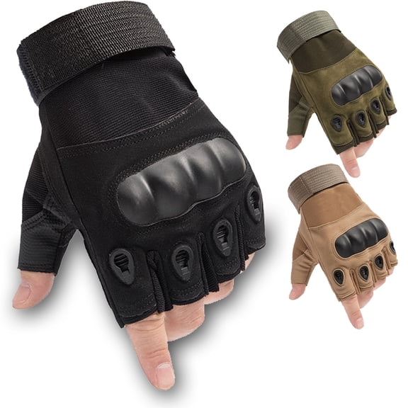 Durable Gloves for Motorcycle Cycling Riding Camping Outdoor Hiking - Half Finger Gloves (Black, Medium)