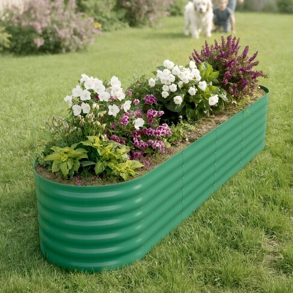 Durable Green Galvanized Steel Raised Garden Bed - Weatherproof Outdoor Planter Box, Safe Edging, Easy Assembly - For Vegetables, Fruits, Flowers, Herbs - Green, 240x60x45cm