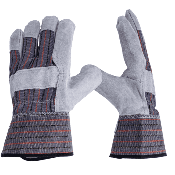 Durable Grey Leather Work Gloves, 10" Heavy Duty Welding Construction Gray