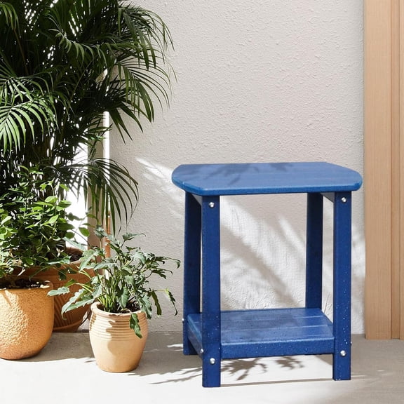 Adirondack Square Outdoor Side Table, 2-Tier Storage Side Table with HDPE Material for Backyard, Pool, Porch, Garden, Lawn (Blue)