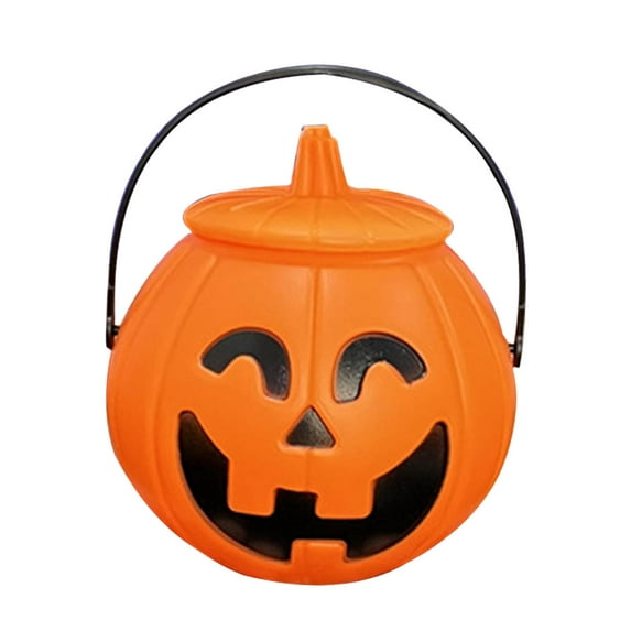Durable Halloween Pumpkin Candy Bucket with Lid Trick or Treating Basket, Lightweight Jar Gift Basket with Handles
