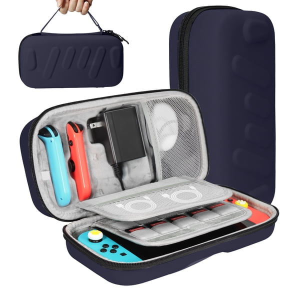 Durable Hard Shell Carrying Case Compatible with Nintendo Switch OLED, Joy-pad Controllers & AC Adapter - Protective Travel Storage Bag-Navy Blue-American Standard