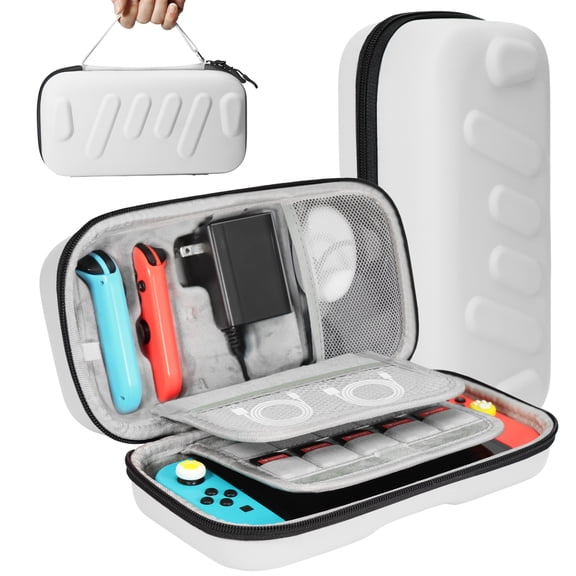 Durable Hard Shell Carrying Case Compatible with Nintendo Switch OLED, Joy-pad Controllers & AC Adapter - Protective Travel Storage Bag-White-American Standard