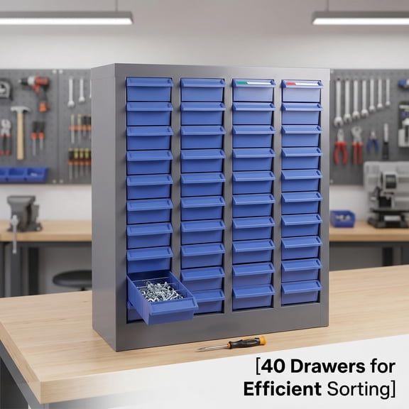 Durable Hardware Storage 40 Drawer Parts Cabinet, Nut and Bolt Organizer with Anti-Slip Drawer Bottom, Part Storage Cabinet for Office Supplies Tools Small Items Home Garage.