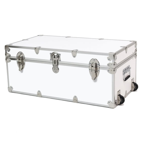 Durable Hardwood Plywood Trunk with Wheels Dorm Storage Footlocker White