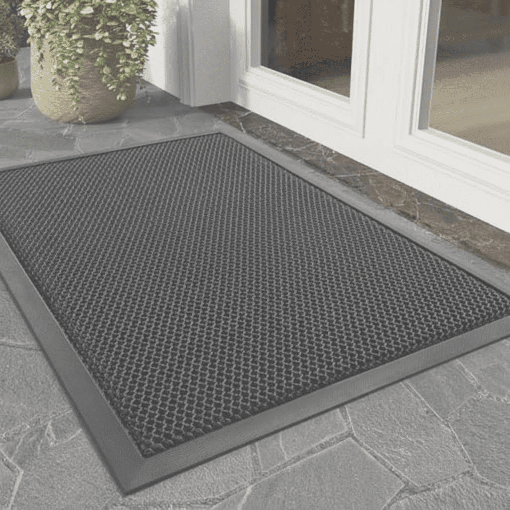Durable Heavy Duty Non-Slip Rubber Entrance Doormat, 17x29 Inch Dirt Trapper Outdoor Welcome Mat with Stain Resistance for Front Door Entryway, Black