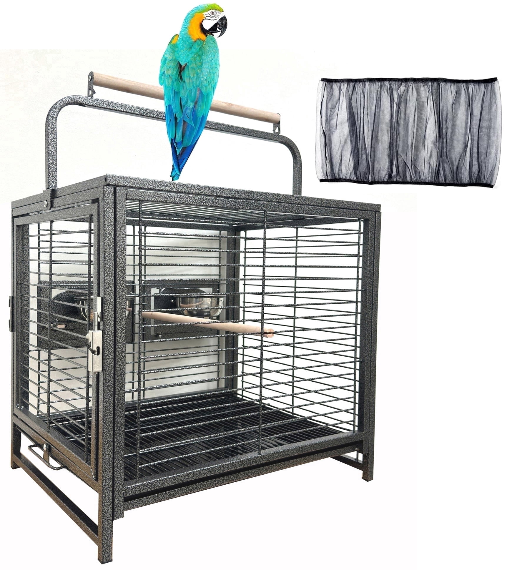 Durable Heavy Duty Travel Veterinary Bird Parrot Carrier Cage With Cover Feeding Bowl Play Wooden Stand Perch with Handle Prevent Beaks Out
