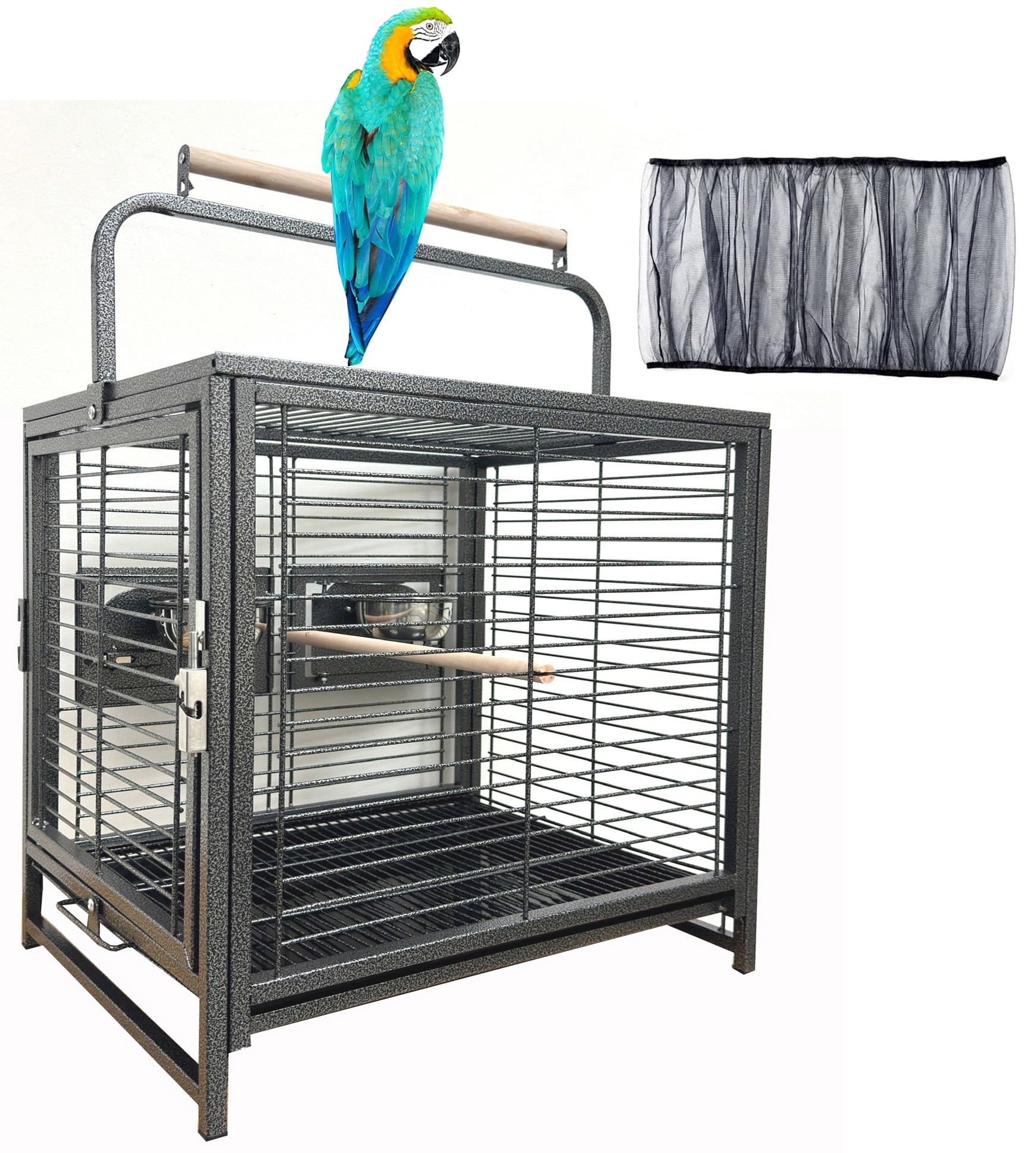 Heavy Duty Portable Travel Bird Parrot Carrier Cage Play Stand Feeding Bowls