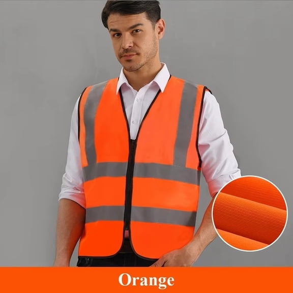 Durable High Visibility Safety Vest Front Reflective Strips Zipper Workwear Uniforms Security Guard Vest Construction Work