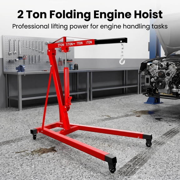 Durable Hydraulic 2 Ton Cherry Picker, 4 Position Adjustable Boom Steel Engine Lifter with 4 Casters for Garages