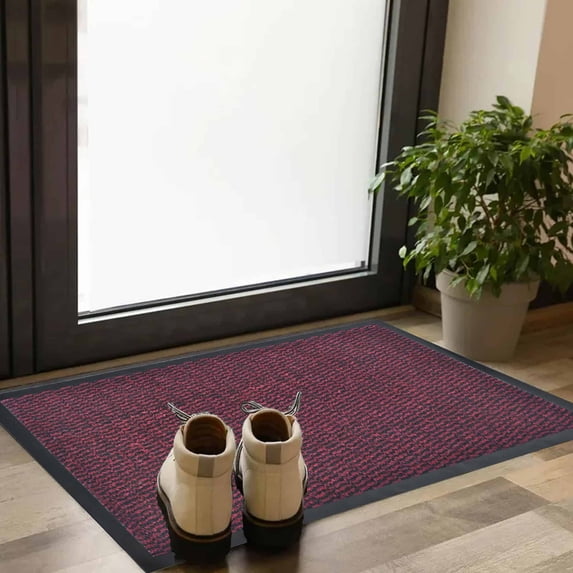 Evideco Red Burgundy PVC Door Mat 32x24 Inches - Non-Slip Backing, Weather Resistant - Indoor Outdoor - Front Door Mat for Entryway, Porch, Patio