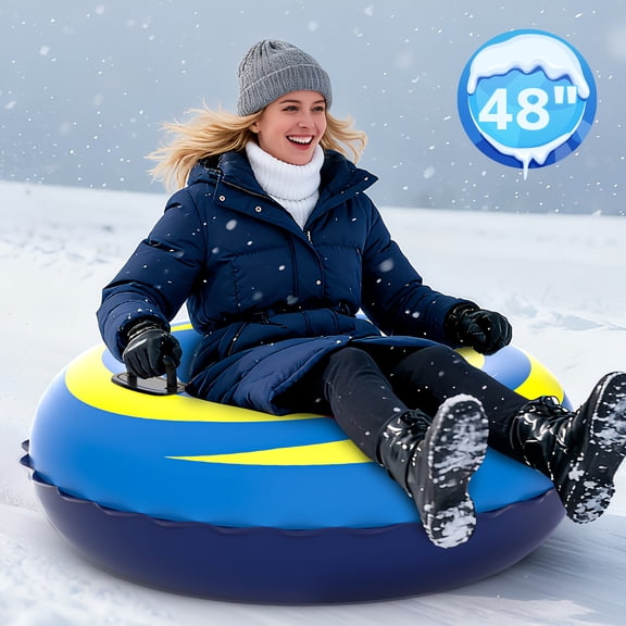 Durable Inflatable Snow Tube, 48" Extra Large Snow Sled With 1 Mm Heavy-duty Thickened Bottom Higher Sturdy Handles Cold-resistant PVC Inflatable Sled Toboggan Sledding Skiing Winter Outdoor Fun Toys