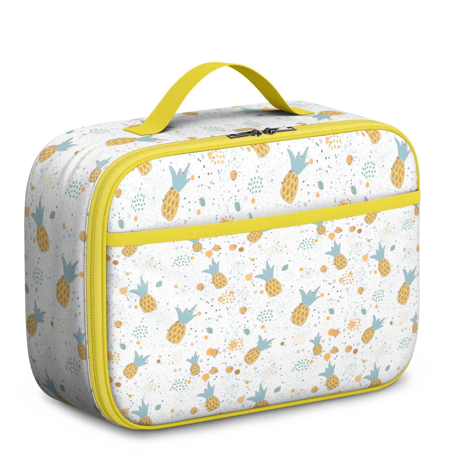 Durable Insulated Lunch Tote Featuring Pineapple Hawaiian Hawaii Tropical Fruit Summer Yellow Golden Exotic Pattern Print Aesthetic Pineapple Lover Sunshine Flowers Fresh Plant Prints – Lightweight L