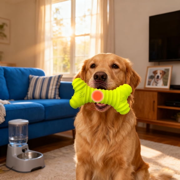 Durable Interactive Squeaky Rubber Bone Chew Toy for Aggressive Chewers Puppy Teeth Cleaning and Teething