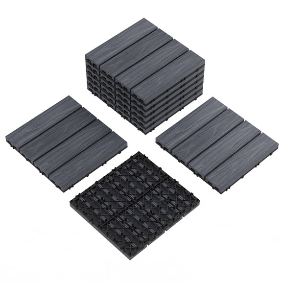Durable Interlaced Composite Deck Tiles for Outdoor Walls Waterproof, Wood Grain Surface, All-Weather, Anti-Slip Easy Snap Installation Patio, Garden, Balcony, Poolside Dcor Gray, 9PCS/Set