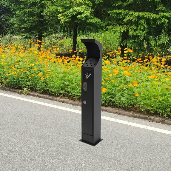Durable Iron Standing Cigarette Butt Disposal Ashtray with Inner Bucket Lockable
