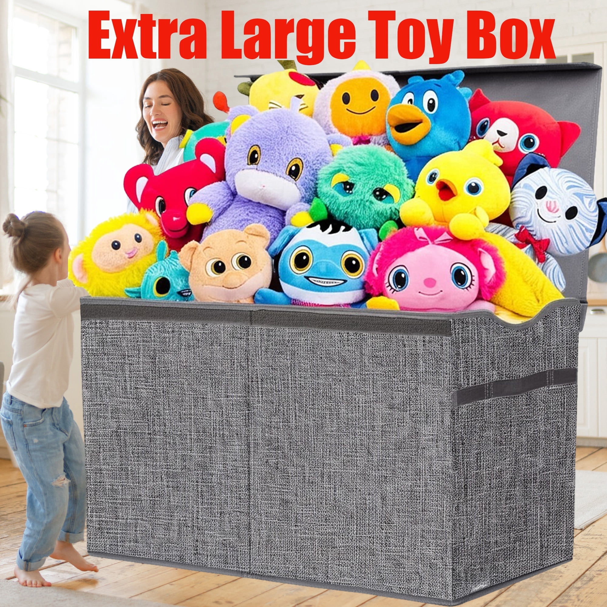 VICTORICH Extra Large Child Collapsible Toy Storage Fabric 32 gal Kids Room Toy Chest with Lid, Gray