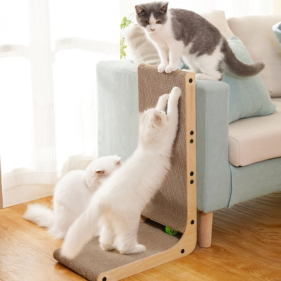 Durable L-Shaped Cat Scratcher Post with Ball Toy | Multi-Level Vertical Design, Scratching Pads for Indoor Cats | Promotes Claw Health & Mental Stimulation