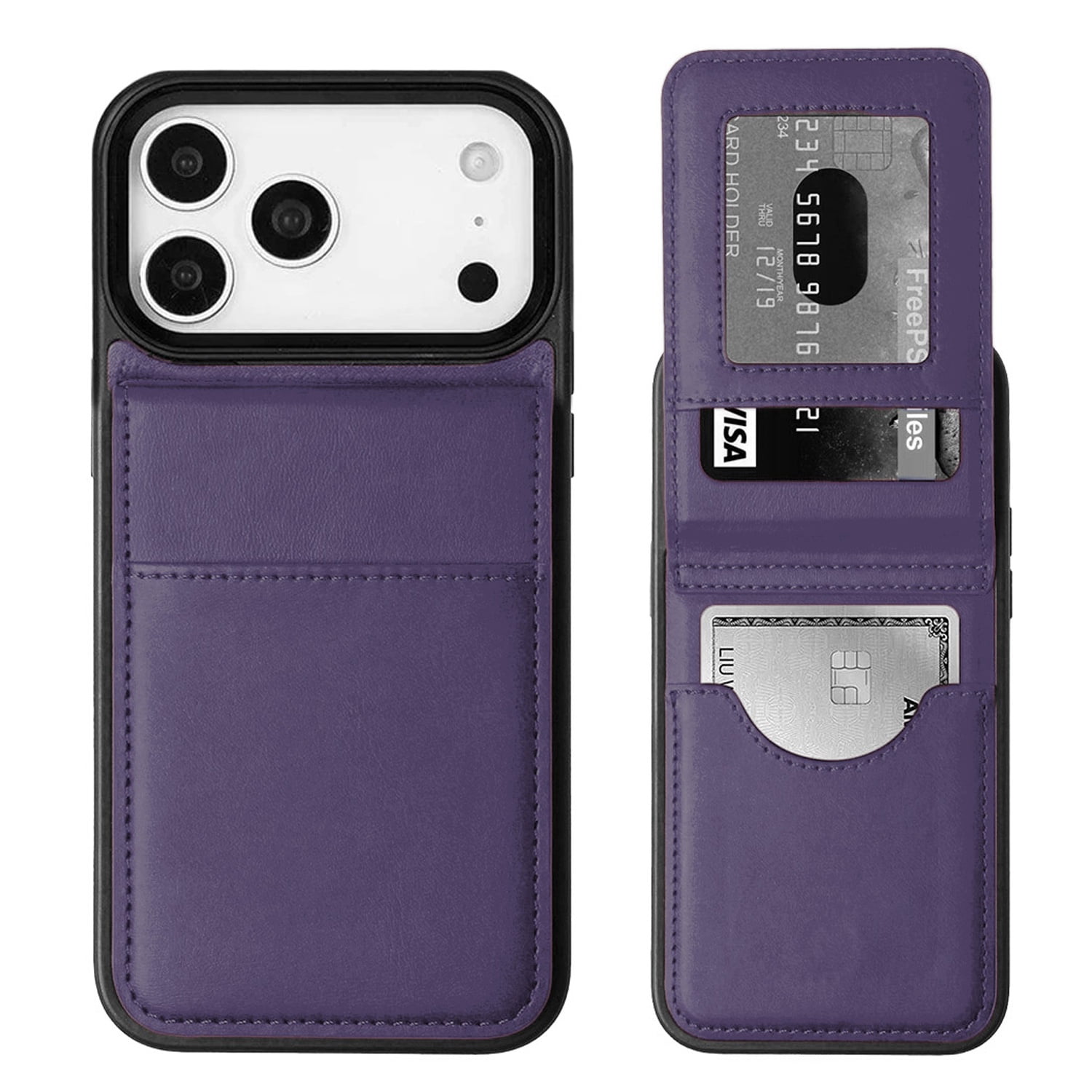 Durable Leather Wallet Case with Kickstand for iPhone 17 Pro Max- Purple