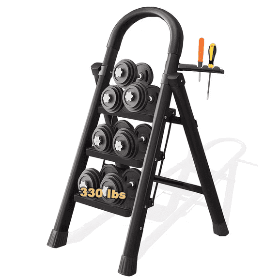 Durable, Lightweight 3-Step Portable Folding Ladder | Heavy-Duty, Anti-Slip Pedals, Portable Multi-functional Ladder for Home
