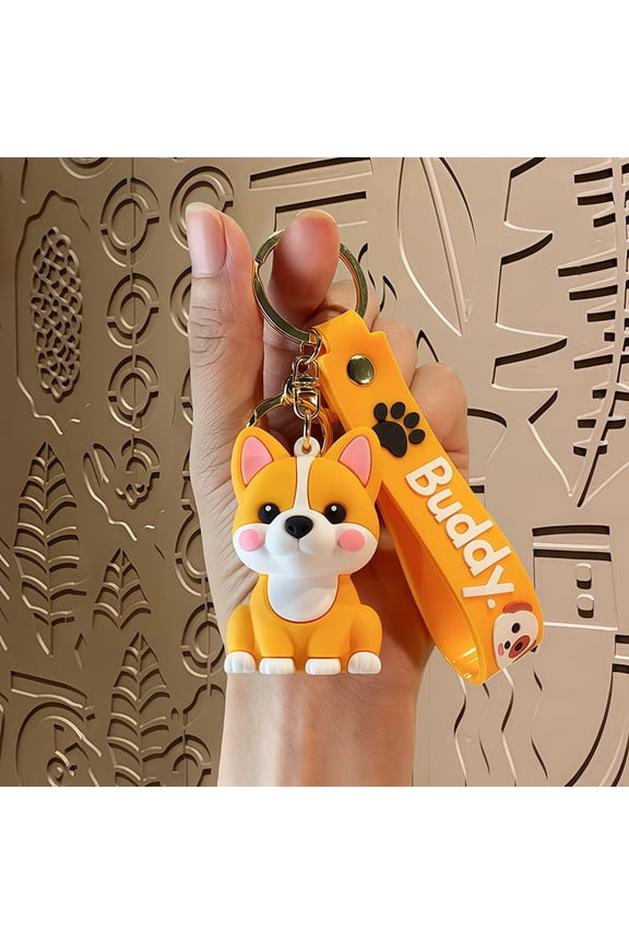 Durable Lightweight Buddy Kawaii Corgi Dog Keychain, Animal Keyring Charm Birthday Gifts, Orange