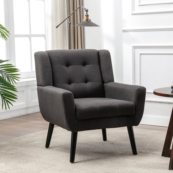 Durable Linen Chair with Curved Back, Metal Legs / Ideal for Bedroom, Stable Support