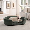 thumbnail image 1 of Oversized Oval Semi-Enclosed Dog Sofa, Olive Green Durable Linen Pet Bed with Button-Tufted Backrest, 130lbs Capacity, 1 of 10