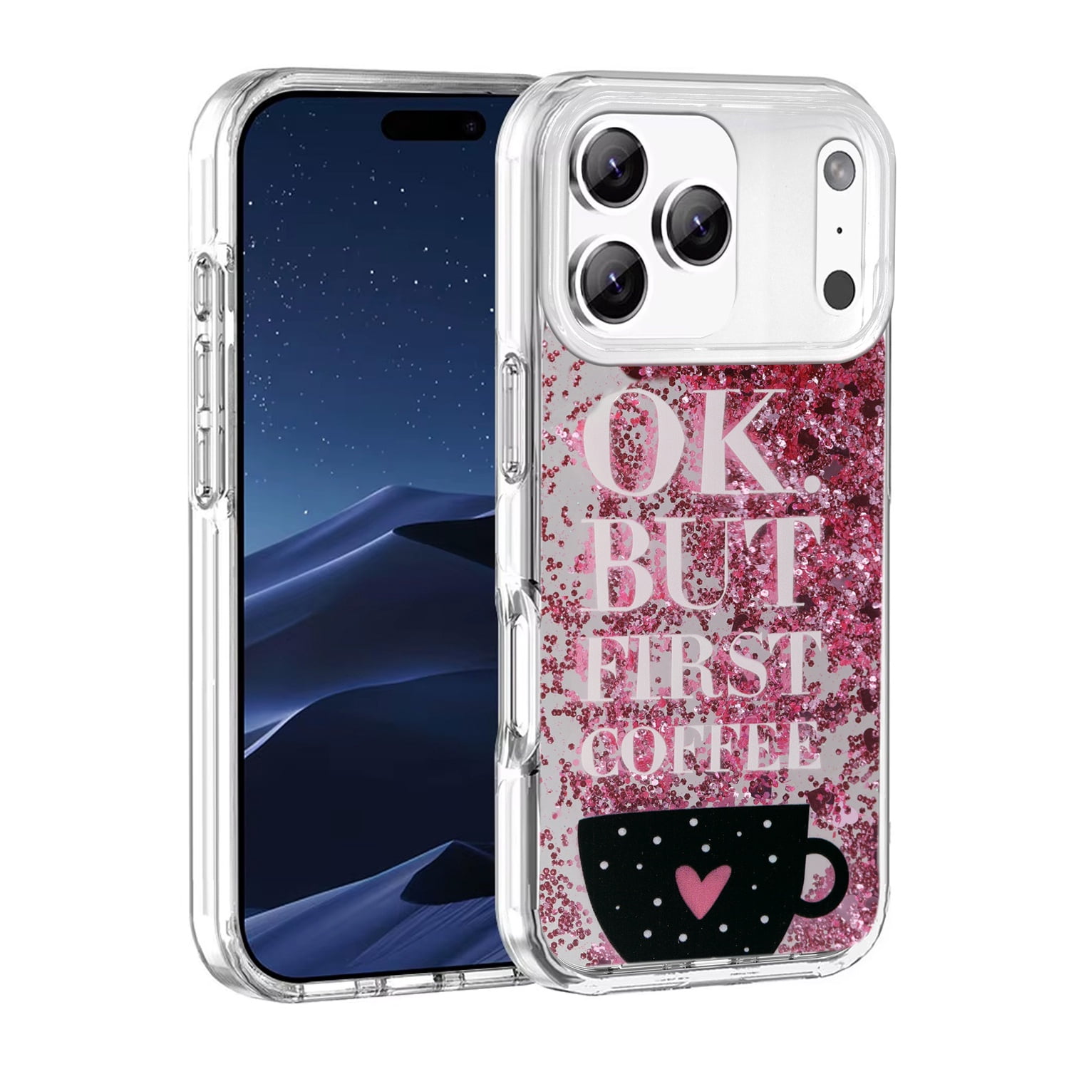 Durable Liquid Quicksand Glitter Cover Case for iPhone 17 Pro Max - Pink