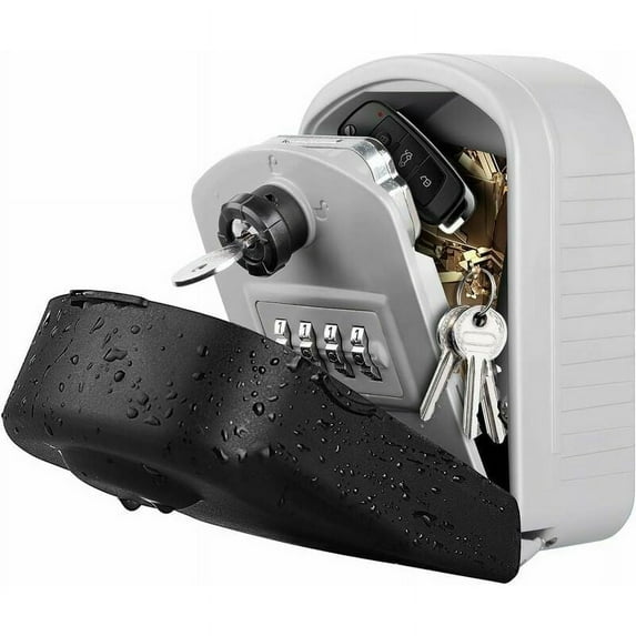 Durable Lockable Keybox, Two Unlock Modes: 4-Digit Combo Code + Emergency Key for Home, Garden, Office