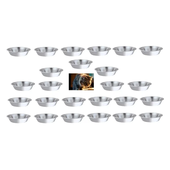 Durable Low Height Kitty Cat Cup Dish Bulk Packs 14 ounce Stainless Steel Bowls (25 Kitty Cups)