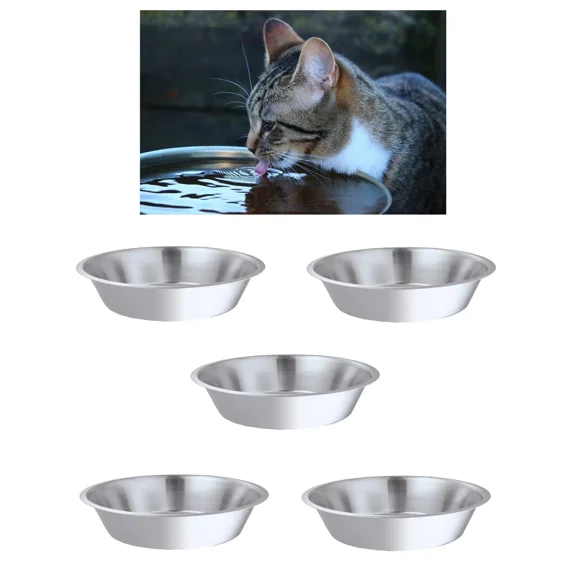 Durable Low Height Kitty Cat Cup Dish Bulk Packs 14 ounce Stainless Steel Bowls (5 Kitty Cups)