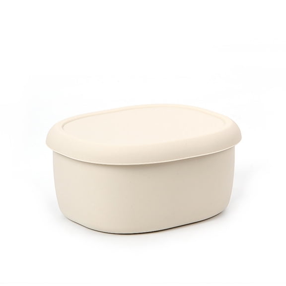 Durable Lunch Boxs Silicone Food Storage Container Leakproof Stackable Snack Box for Travel Events Weddings Parties Beige (S)