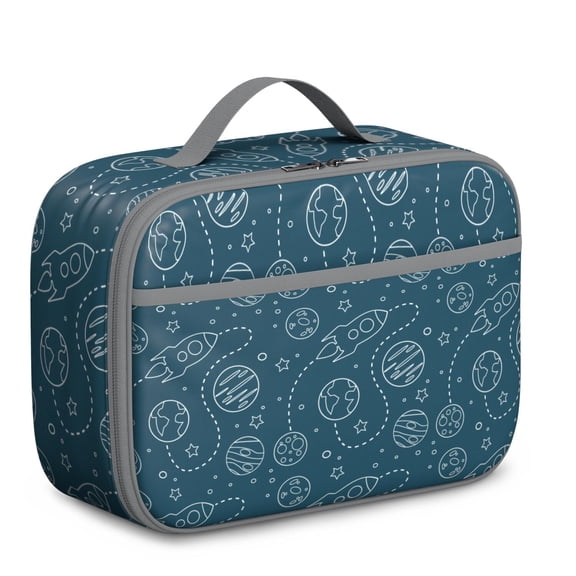 Durable Lunch Tote Featuring Space and Galaxy Aesthetic, Including Alien, Planet, and Moon Prints – Insulated Lunch Bag for School and Daycare