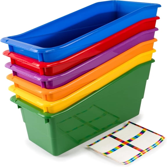 Durable Magazine, Book, Folder, File and Binder Holders  I for Narrow or Vertical Storage Needs Instantly Color Code Home Classroom Assorted Primary Colors(Set of 6)