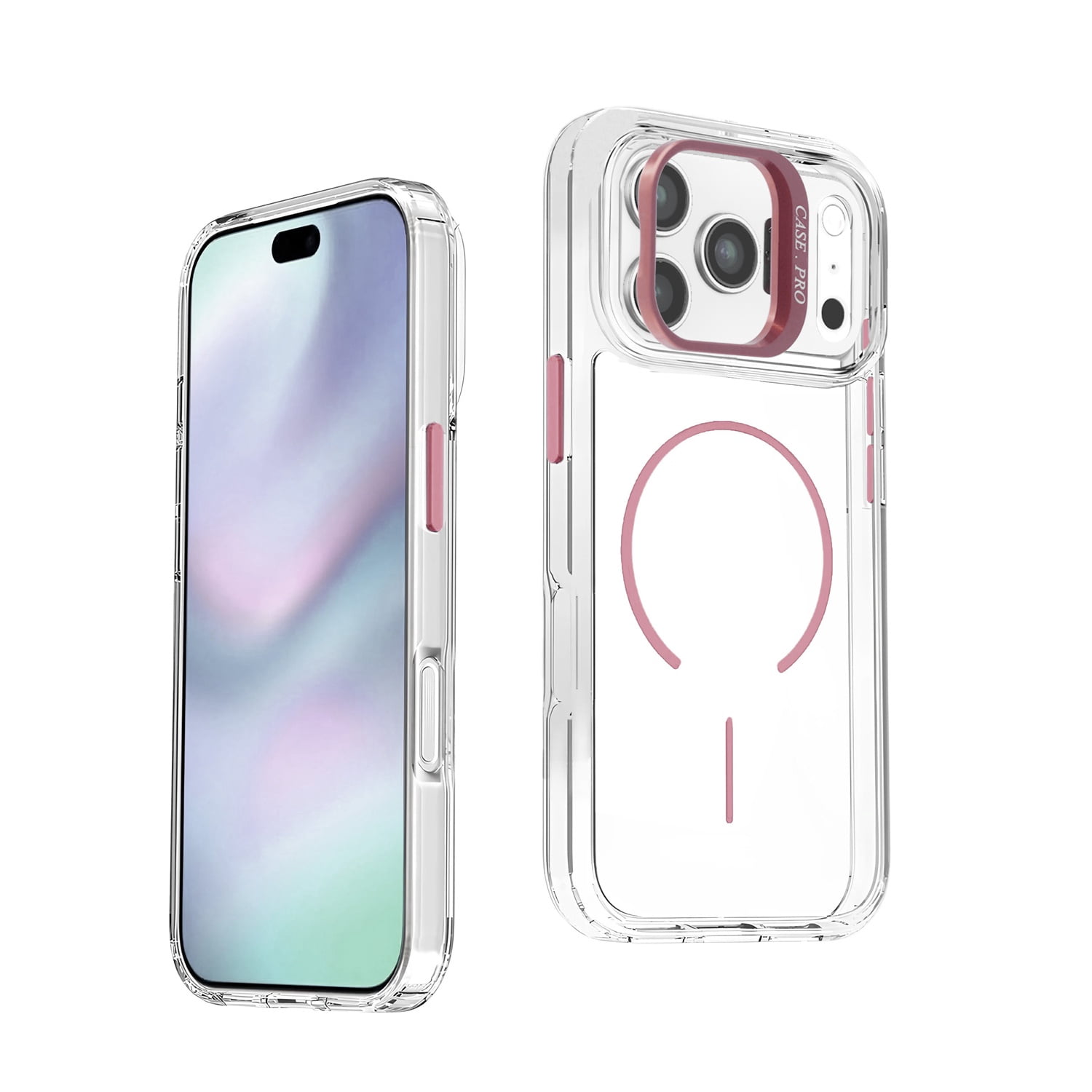 Durable Magnetic Clear Case with Camera Kickstand for iPhone 17 Pro Max - Pink