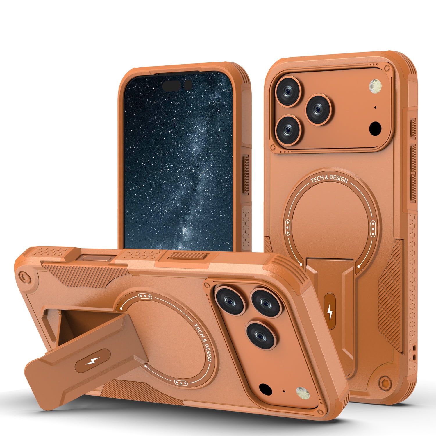 Durable Magnetic Kickstand Case for iPhone 17 Pro Max Shockproof Design - Orange